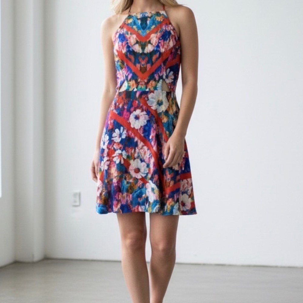 NBD x Naven‎ Twins Floral High Neck Halter Mini Dress size Large